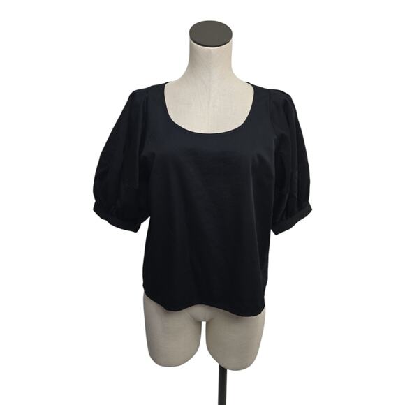 NWT Madewell Puff Sleeve Top Black Short Sleeve Crew Neck Tee Size Small NT331 - Picture 1 of 10